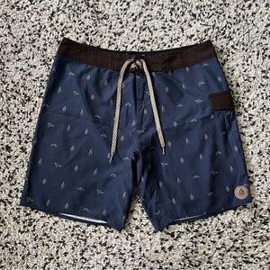 Hippy Tree Aquatic Division Board Shorts Navy Blue Drawstring Waist Men’s 36